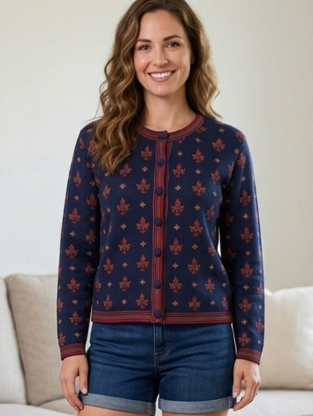 Talbots Womens Sweater Size Small Blue Red Long Sleeve Wool Laine Blend